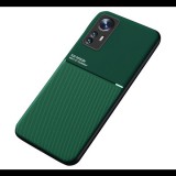 Gigapack Műanyag telefonvédő (szilikon keret, közepesen ütésálló, beépített fémlemez, bőr hatású hátlap, csíkos minta) SÖTÉTZÖLD [Xiaomi 12X] (5996591133133) - Telefontok
