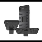 Gigapack Műanyag telefonvédő (szilikon keret, lyukacsos minta, levehető asztali tartó) FEKETE [Apple iPhone XS 5.8] (5996457846351) - Telefontok