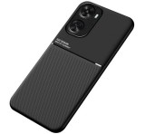 Gigapack Műanyag telefonvédő (szilikon keret, ütésállóság, mágneses, bőr hatású hátlap, csíkos) FEKETE Huawei Nova 12 SE