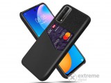 Gigapack műanyag tok Huawei P Smart (2021) készülékhez, fekete, textil bevonat, bőr hatású hátlap