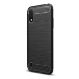 Gigapack Samsung Galaxy A01 Szilikon telefonvédő (légpárnás sarok, szálcsiszolt, karbon minta, fekete)