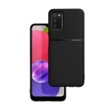 Gigapack Samsung Galaxy A03s (SM-A037F) műanyag védő (szilikon keret, bőr hatású hátlap, csíkos minta) fekete