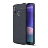 Gigapack Samsung Galaxy A20s Szilikon telefonvédő (bőr hatású, varrás minta, sötétkék)