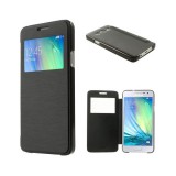 Gigapack Samsung Galaxy A3 (2015) SM-A300F tok álló (Flip, oldalra nyíló, S-View cover, szálcsiszolt mintázat) fekete