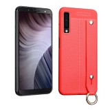 Gigapack Samsung Galaxy A7 (2018) Szilikon telefonvédő (asztali tartó funkció, bőr hatású, varrás minta, piros)