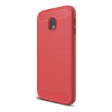 Gigapack Samsung Galaxy J3 (2017) Szilikon telefonvédő (légpárnás sarok, szálcsiszolt, karbon minta, piros)