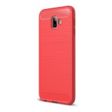 Gigapack Samsung Galaxy J6+ Szilikon telefonvédő (légpárnás sarok, szálcsiszolt, karbon minta, piros)
