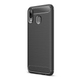 Gigapack Samsung Galaxy M20 Szilikon telefonvédő (légpárnás sarok, szálcsiszolt, karbon minta, fekete)