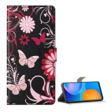 Gigapack Samsung Galaxy S21 Plus (SM-G996) 5G tok álló, bőr hatású (flip, asztali tartó, pillangó, virág minta) fekete