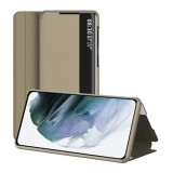 Gigapack Samsung Galaxy S22 Plus 5G (SM-S906) tok álló, bőr hatású (flip, hívószámkijelzés, view window) világosbarna