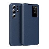 Gigapack Samsung Galaxy S23 Ultra (SM-S918) tok álló (aktív flip, oldalra nyíló, smart view cover) sötétkék