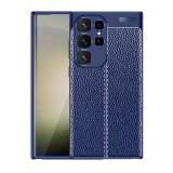 Gigapack Samsung Galaxy S24 Ultra (SM-S928) szilikon telefonvédő (ütésállóság, bőr hatású, varrás minta) sötétkék