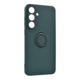 Gigapack Samsung Galaxy S25 FE (SM-S731)  (tartógyűrű, mikrofiber plüss belső, mágneses, kameravédő) sötétzöld