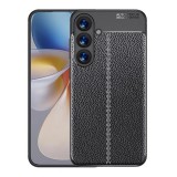 Gigapack Samsung Galaxy S25 Plus (SM-S936) szilikon telefonvédő (ütésállóság, bőr hatású, varrás minta) fekete
