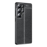 Gigapack Samsung Galaxy S25 Ultra (SM-S938) szilikon telefonvédő (ütésállóság, bőr hatású, varrás minta) fekete