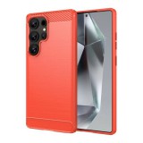 Gigapack Samsung Galaxy S25 Ultra (SM-S938) szilikon védő (ütésálló, légpárnás sarok, szálcsiszolt, karbon minta) piros