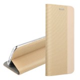 Gigapack Samsung Galaxy S26 Ultra (SM-S948) tok álló, bőr hatású (flip, asztali tartó, textil minta) arany