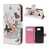 Gigapack Samsung Galaxy S6 (SM-G920) tok álló, bőr hatású (flip, asztali tartó funkció, pillangó, kör minta) fehér