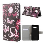 Gigapack Samsung Galaxy S8 Plus (SM-G955) tok álló, bőr hatású (flip, asztali tartó, pillangó, virág minta) fekete