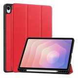 Gigapack Samsung Galaxy Tab S11 5G (SM-X736B)  tok álló, bőr hatású (flip, trifold, asztali tartó, ceruza tartó) piros