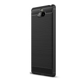 Gigapack Sony Xperia 10+ Szilikon telefonvédő (légpárnás sarok, szálcsiszolt, karbon minta, fekete)