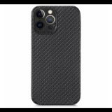 Gigapack Szilikon telefonvédő (bőr hatású, kamera védelem, karbon minta) FEKETE [Apple iPhone 13 Pro] (5996591115368)