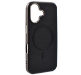 Gigapack Szilikon telefonvédő (ECO bőr hatású hátlap, karcolásmentesítő belső, fém kameravédő, MagSafe, prémium) FEKETE Apple iPhone 16
