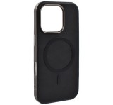 Gigapack Szilikon telefonvédő (ECO bőr hatású hátlap, karcolásmentesítő belső, fém kameravédő, MagSafe, prémium) FEKETE Apple iPhone 16 Pro Max