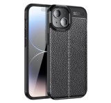 Gigapack Szilikon telefonvédő (közepesen ütésálló, bőr hatású, varrás minta) FEKETE Apple iPhone 15 Plus