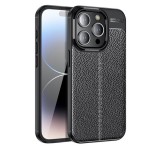 Gigapack Szilikon telefonvédő (közepesen ütésálló, bőr hatású, varrás minta) FEKETE Apple iPhone 15 Pro Max