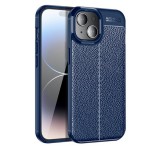 Gigapack Szilikon telefonvédő (közepesen ütésálló, bőr hatású, varrás minta) SÖTÉTKÉK Apple iPhone 15 Plus