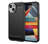 Gigapack Szilikon telefonvédő (közepesen ütésálló, légpárnás sarok, szálcsiszolt, karbon minta) FEKETE Apple iPhone 15 Plus