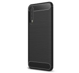 Gigapack Szilikon telefonvédő (közepesen ütésálló, légpárnás sarok, szálcsiszolt, karbon minta) FEKETE Huawei P20 Pro