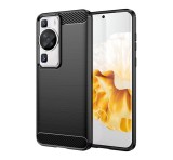 Gigapack Szilikon telefonvédő (közepesen ütésálló, légpárnás sarok, szálcsiszolt, karbon minta) FEKETE Huawei P60 Pro
