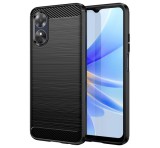 Gigapack Szilikon telefonvédő (közepesen ütésálló, légpárnás sarok, szálcsiszolt, karbon minta) FEKETE Oppo A17