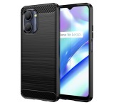 Gigapack Szilikon telefonvédő (közepesen ütésálló, légpárnás sarok, szálcsiszolt, karbon minta) FEKETE Realme C33