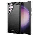 Gigapack Szilikon telefonvédő (közepesen ütésálló, légpárnás sarok, szálcsiszolt, karbon minta) FEKETE Samsung Galaxy S24 Ultra (SM-S928)