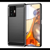 Gigapack Szilikon telefonvédő (közepesen ütésálló, légpárnás sarok, szálcsiszolt, karbon minta) FEKETE [Xiaomi 11T Pro] (5996591125695)