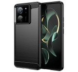 Gigapack Szilikon telefonvédő (közepesen ütésálló, légpárnás sarok, szálcsiszolt, karbon minta) FEKETE Xiaomi 13T Pro, 13T