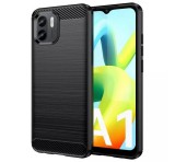 Gigapack Szilikon telefonvédő (közepesen ütésálló, légpárnás sarok, szálcsiszolt, karbon minta) FEKETE Xiaomi Redmi A1, Xiaomi Redmi A2