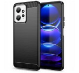 Gigapack Szilikon telefonvédő (közepesen ütésálló, légpárnás sarok, szálcsiszolt, karbon minta) FEKETE Xiaomi Redmi Note 12 4G