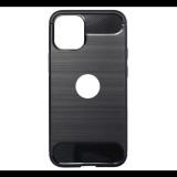 Gigapack Szilikon telefonvédő (közepesen ütésálló, légpárnás sarok, szálcsiszolt, karbon minta, logo kivágás) FEKETE [Apple iPhone 13] (5996591096605)