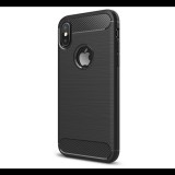 Gigapack Szilikon telefonvédő (közepesen ütésálló, légpárnás sarok, szálcsiszolt, karbon minta, logo kivágás) FEKETE [Apple iPhone XS 5.8] (5996457725229)