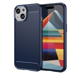 Gigapack Szilikon telefonvédő (közepesen ütésálló, légpárnás sarok, szálcsiszolt, karbon minta) SÖTÉTKÉK Apple iPhone 15 Plus