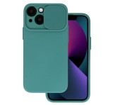 Gigapack Szilikon telefonvédő (matt, mikrofiber plüss belső, kamera védelem) SÖTÉTZÖLD Apple iPhone 14 Plus