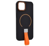 Gigapack Szilikon telefonvédő (mikrofiber plüss belső, kameravédő, ujjra húzható pánt, MagSafe) FEKETE Apple iPhone 11