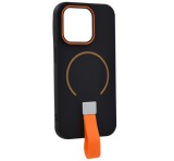 Gigapack Szilikon telefonvédő (mikrofiber plüss belső, kameravédő, ujjra húzható pánt, MagSafe) FEKETE Apple iPhone 14 Pro