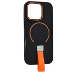 Gigapack Szilikon telefonvédő (mikrofiber plüss belső, kameravédő, ujjra húzható pánt, MagSafe) FEKETE Apple iPhone 16 Pro Max