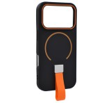 Gigapack Szilikon telefonvédő (mikrofiber plüss belső, kameravédő, ujjra húzható pánt, MagSafe) FEKETE Apple iPhone 17 Pro Max