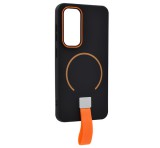 Gigapack Szilikon telefonvédő (mikrofiber plüss belső, kameravédő, ujjra húzható pánt, MagSafe) FEKETE Samsung Galaxy S25 (SM-S931)
